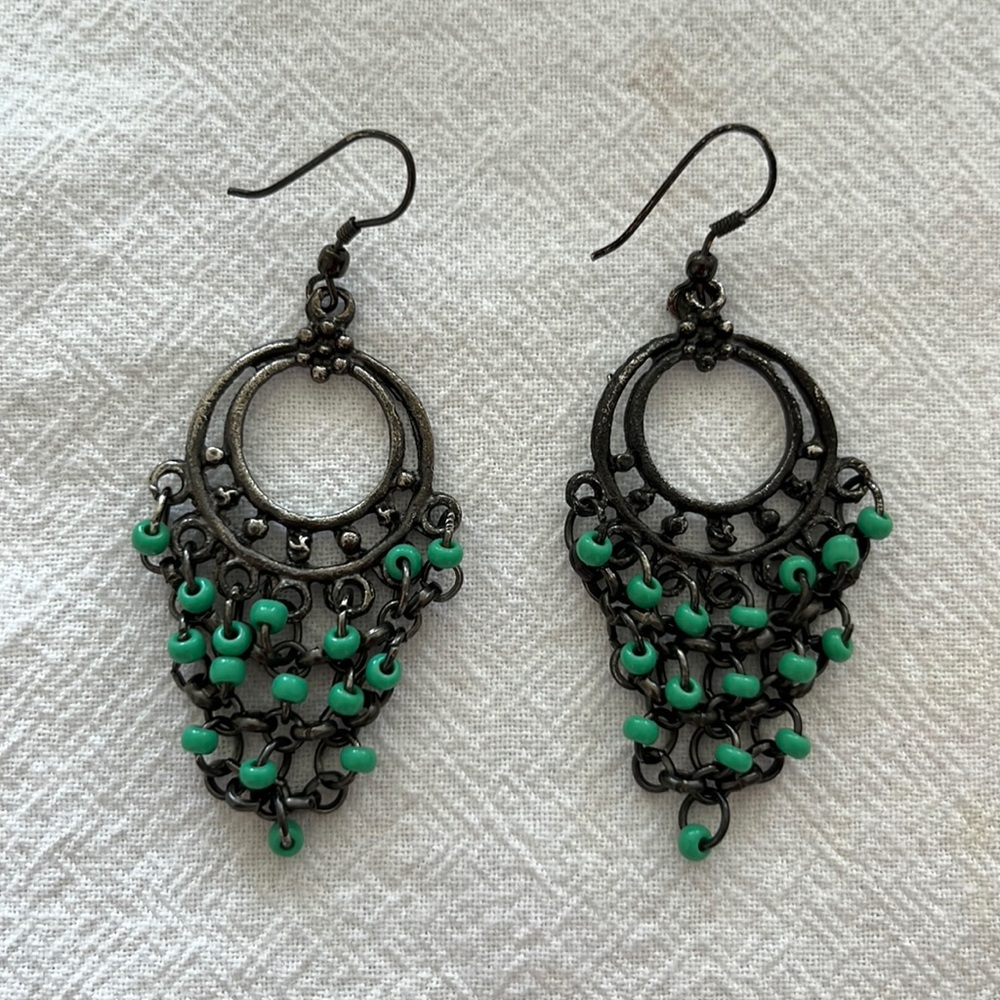 Green beaded vintage earrings
